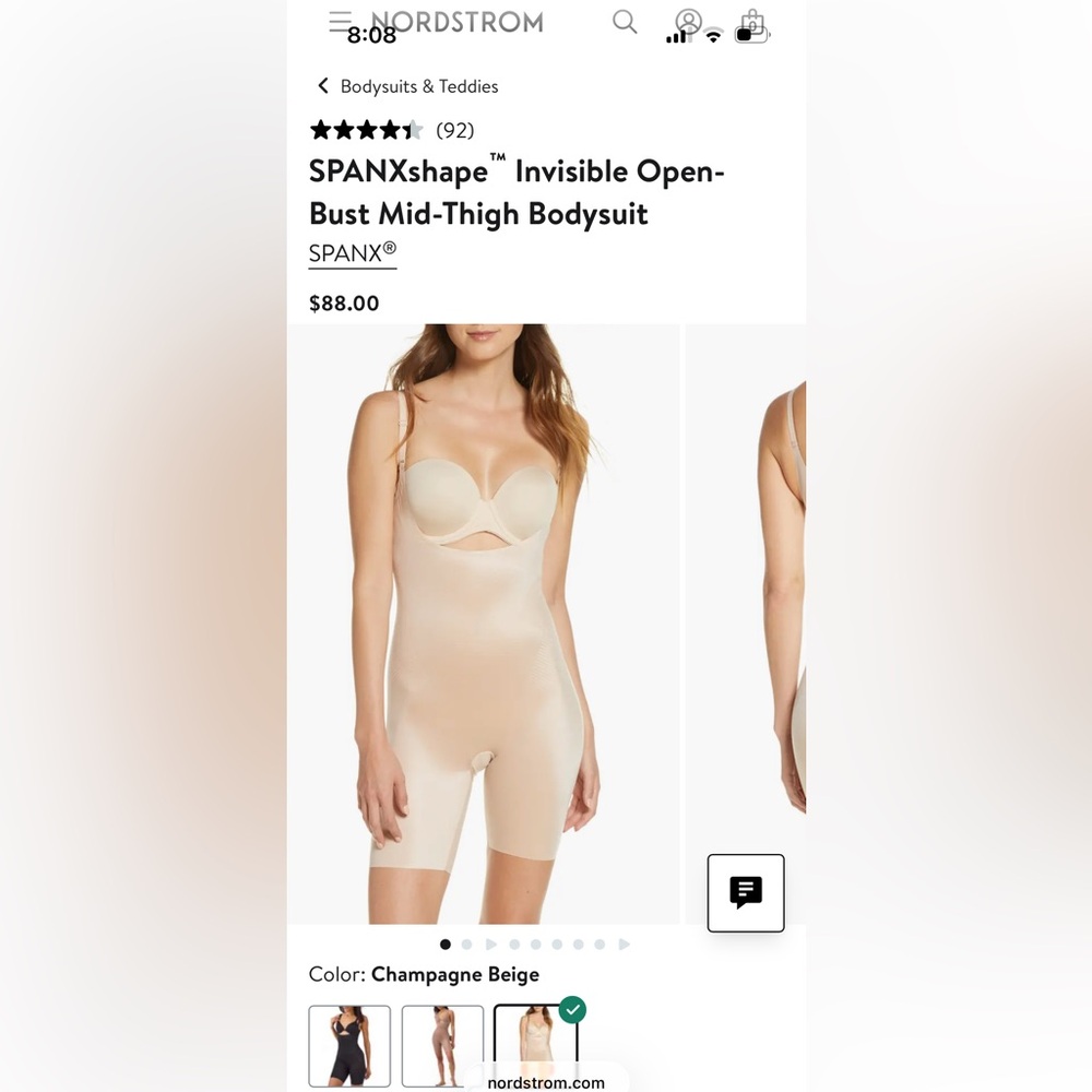 SPANXshape™ Invisible Open-Bust Mid-Thigh Bodysuit size Medium